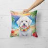 Coton de Tulear Throw Pillow Machine Washable, Indoor Outdoor Decorative Pillow for Couch, Bed or Patio, 18Hx18W - Luau
