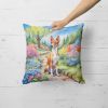 Basenji Throw Pillow Machine Washable, Indoor Outdoor Decorative Pillow for Couch, Bed or Patio, 18Hx18W - Spring Garden