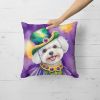 Bichon Frise Throw Pillow Machine Washable, Indoor Outdoor Decorative Pillow for Couch, Bed or Patio, 18Hx18W - Mardi Gras