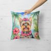 Yorkshire Terrier Throw Pillow Machine Washable, Indoor Outdoor Decorative Pillow for Couch, Bed or Patio, 18Hx18W - Luau