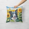 Border Collie Throw Pillow Machine Washable, Indoor Outdoor Decorative Pillow for Couch, Bed or Patio, 18Hx18W - Sunflowers