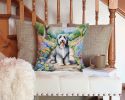 Bearded Collie Throw Pillow Machine Washable, Indoor Outdoor Decorative Pillow for Couch, Bed or Patio, 14Hx14W - Spring Garden