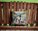 Bearded Collie Throw Pillow Machine Washable, Indoor Outdoor Decorative Pillow for Couch, Bed or Patio, 14Hx14W - Spring Garden