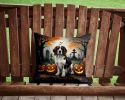 Welsh Springer Spaniel Throw Pillow Machine Washable, Indoor Outdoor Decorative Pillow for Couch, Bed or Patio, 14Hx14W - Spooky Halloween