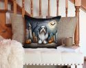 Bearded Collie Throw Pillow Machine Washable, Indoor Outdoor Decorative Pillow for Couch, Bed or Patio, 14Hx14W - Spooky Halloween