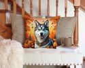 Siberian Husky Throw Pillow Machine Washable, Indoor Outdoor Decorative Pillow for Couch, Bed or Patio, 14Hx14W - Fall