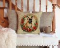 French Bulldog Throw Pillow Machine Washable, Indoor Outdoor Decorative Pillow for Couch, Bed or Patio, 14Hx14W - Christmas Flowers