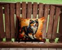 Sheltie Throw Pillow Machine Washable, Indoor Outdoor Decorative Pillow for Couch, Bed or Patio, 14Hx14W - Fall