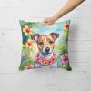 Jack Russell Terrier Throw Pillow Machine Washable, Indoor Outdoor Decorative Pillow for Couch, Bed or Patio, 18Hx18W - Luau