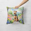 Airedale Terrier Throw Pillow Machine Washable, Indoor Outdoor Decorative Pillow for Couch, Bed or Patio, 18Hx18W - Spring Garden