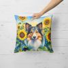 Sheltie Throw Pillow Machine Washable, Indoor Outdoor Decorative Pillow for Couch, Bed or Patio, 18Hx18W - Sunflowers