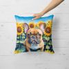 French Bulldog Throw Pillow Machine Washable, Indoor Outdoor Decorative Pillow for Couch, Bed or Patio, 18Hx18W - Sunflowers