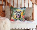 Pit Bull Terrier Throw Pillow Machine Washable, Indoor Outdoor Decorative Pillow for Couch, Bed or Patio, 14Hx14W - Luau