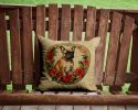 French Bulldog Throw Pillow Machine Washable, Indoor Outdoor Decorative Pillow for Couch, Bed or Patio, 14Hx14W - Christmas Flowers