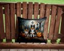 Sheltie Throw Pillow Machine Washable, Indoor Outdoor Decorative Pillow for Couch, Bed or Patio, 14Hx14W - Spooky Halloween