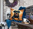 Rottweiler Throw Pillow Machine Washable, Indoor Outdoor Decorative Pillow for Couch, Bed or Patio, 18Hx18W - Fall
