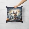Yorkshire Terrier Throw Pillow Machine Washable, Indoor Outdoor Decorative Pillow for Couch, Bed or Patio, 18Hx18W - Spooky Halloween