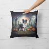 Border Collie Throw Pillow Machine Washable, Indoor Outdoor Decorative Pillow for Couch, Bed or Patio, 18Hx18W - Spooky Halloween