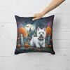 Westie Throw Pillow Machine Washable, Indoor Outdoor Decorative Pillow for Couch, Bed or Patio, 18Hx18W - Spooky Halloween