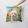 Maltipoo Throw Pillow Machine Washable, Indoor Outdoor Decorative Pillow for Couch, Bed or Patio, 18Hx18W -  Sunflowers