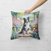 Border Collie Throw Pillow Machine Washable, Indoor Outdoor Decorative Pillow for Couch, Bed or Patio, 18Hx18W - Spring Path