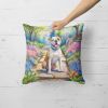 American Bulldog Throw Pillow Machine Washable, Indoor Outdoor Decorative Pillow for Couch, Bed or Patio, 18Hx18W - Spring Garden