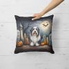 Bearded Collie Throw Pillow Machine Washable, Indoor Outdoor Decorative Pillow for Couch, Bed or Patio, 18Hx18W - Spooky Halloween