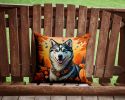 Siberian Husky Throw Pillow Machine Washable, Indoor Outdoor Decorative Pillow for Couch, Bed or Patio, 14Hx14W - Fall