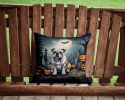 English Bulldog Throw Pillow Machine Washable, Indoor Outdoor Decorative Pillow for Couch, Bed or Patio, 14Hx14W - Spooky Halloween