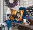 Sheltie Throw Pillow Machine Washable, Indoor Outdoor Decorative Pillow for Couch, Bed or Patio, 18Hx18W - Fall