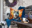 Siberian Husky Throw Pillow Machine Washable, Indoor Outdoor Decorative Pillow for Couch, Bed or Patio, 18Hx18W - Fall
