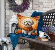 Bichon Frise Throw Pillow Machine Washable, Indoor Outdoor Decorative Pillow for Couch, Bed or Patio, 18Hx18W - Fall