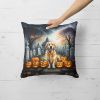 Golden Retriever Throw Pillow Machine Washable, Indoor Outdoor Decorative Pillow for Couch, Bed, Patio, 18Hx18W - Spooky Halloween