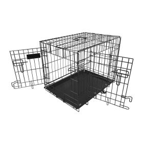 Dog Crate Folding Metal Pets Crates Double Door Puppy Cage Easy Set Up 30 inches