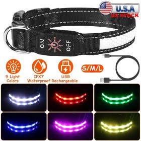 Light Up Dog Collar LED Dog Collar Safety Night Glowing Dog Collar with 9 Light Colors IPX7 Waterproof USB Rechargeable S/M/L (Option: L)