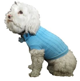 Dog Sweater Blue Heavy Cotton Rib-Collared XS-M (size: Small)