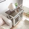 Farmhouse Wooden Dog Kennel Furniture with Sliding Barn Door End Table with Flip-top Plate Detachable Divider for Small/Medium/Large Dog White