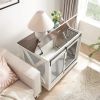 Farmhouse Wooden Dog Kennel Furniture with Sliding Barn Door End Table with Flip-top Plate Detachable Divider for Small/Medium/Large Dog White