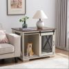 Farmhouse Wooden Dog Kennel Furniture with Sliding Barn Door End Table with Flip-top Plate Detachable Divider for Small/Medium/Large Dog White