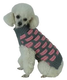 Fashion Weaved Heavy Knit Designer Ribbed Turtle Neck Dog Sweater Gray Pink (size: Small)