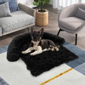 Black Plush Calming Dog Couch Bed with Anti-Slip Bottom (size: S)