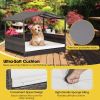 Wicker Dog House with Canopy, Indoor Outdoor with Weatherproof Roof