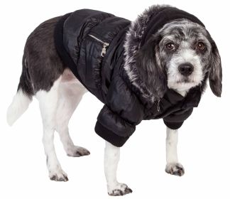 Fashion Pet Parka Coat S-XL Metallic Black (size: Medium)