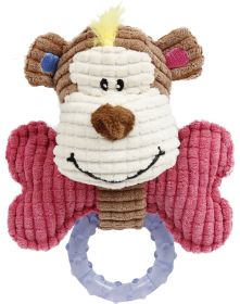 Pet Life 'Paci-Plush' Plush Squeaking and Rubber Teething Puppy Dog Toy (Color: Pink / Brown)