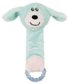 Pet Life Moo-Born' Plush Squeaky and Crinkle Puppy Rubber Teething Dog Toy (Color: Blue)