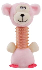 Pet Life Totty-Chew' Plush and Rubber Squeaking Teething Puppy Dog Toy (Color: Pink)
