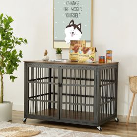 Furniture style dog crate wrought iron frame door with side openings, Rustic Brown, 43.3''W x 29.9''D x 33.5''H. (Color: Rustic Brown)