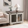 Farmhouse Wooden Dog Kennel Furniture with Sliding Barn Door End Table with Flip-top Plate Detachable Divider for Small/Medium/Large Dog White