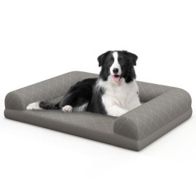 Egg-Foam Dog Crate Bed with 3-Side Bolster and Removable Washable Bed Cover Small to Medium Dogs (Color: Gray)