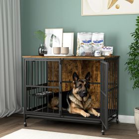 Modern Dog Kennel 80 LB, Dog Crate Furniture Removable Tray, Double-Door Dog House (Color: Antique brown)